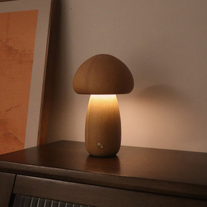 LUMONIGHT | Wooden Mushroom LED Night Light with Touch Switch | Atmospheric Lighting | Child Friendly Lamp