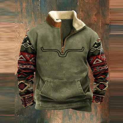 Men’s Western Pullover | Casual Quarter Zip Sweatshirt