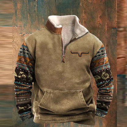 Men’s Western Pullover | Casual Quarter Zip Sweatshirt