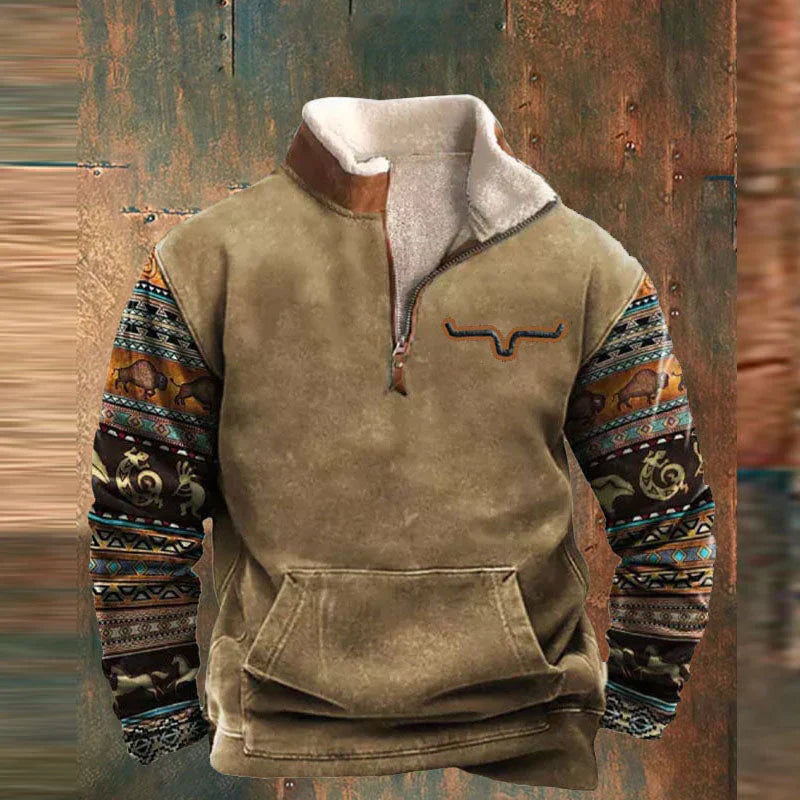 Men’s Western Pullover | Casual Quarter Zip Sweatshirt