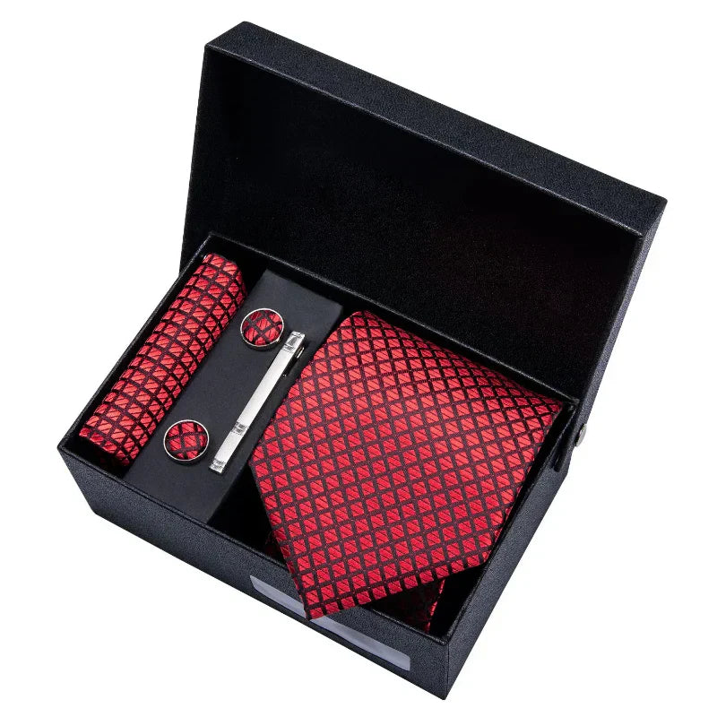 Lorennzi Silk Checkered Tie Set | Premium Silk Tie and Pocket Square for Men
