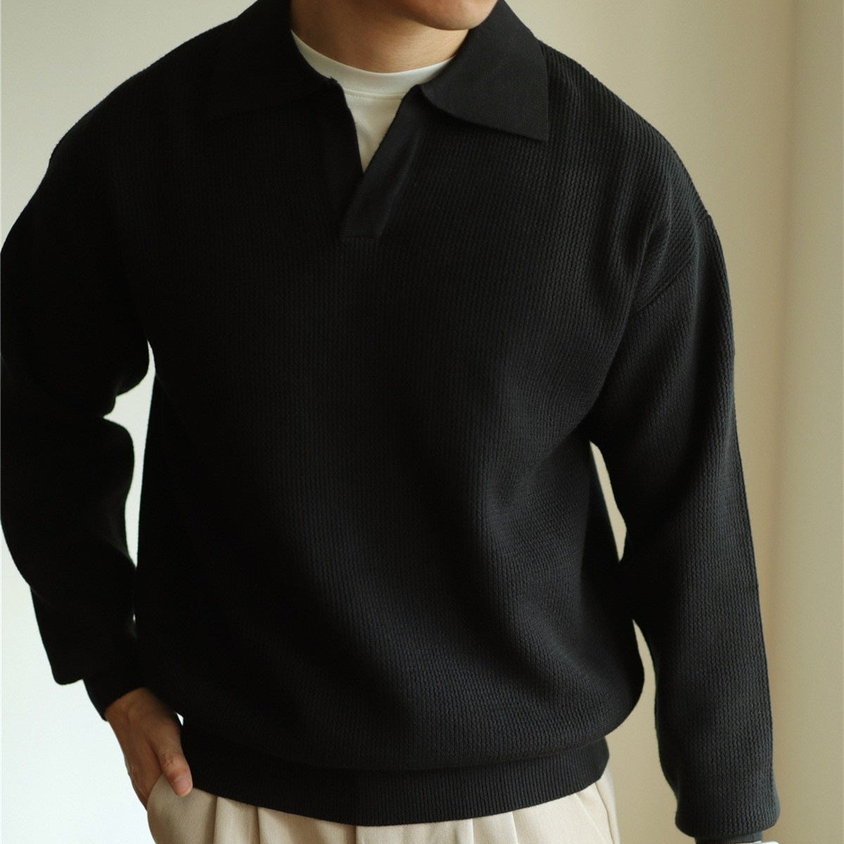 Men’s Long Sleeve Top | Casual Polo Style Shirt