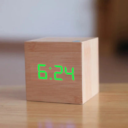 Wooden LED Digital Alarm Clock | Compact Bedroom Table Clock