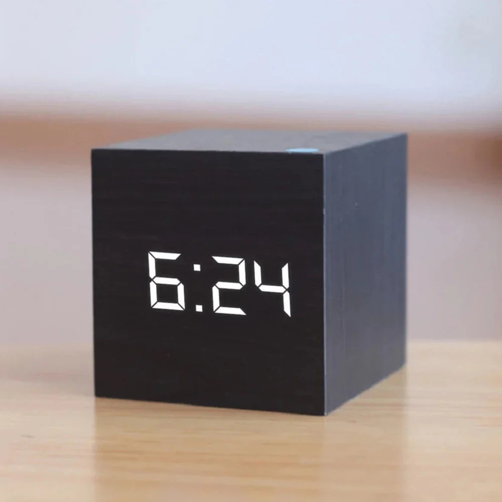 Wooden LED Digital Alarm Clock | Compact Bedroom Table Clock