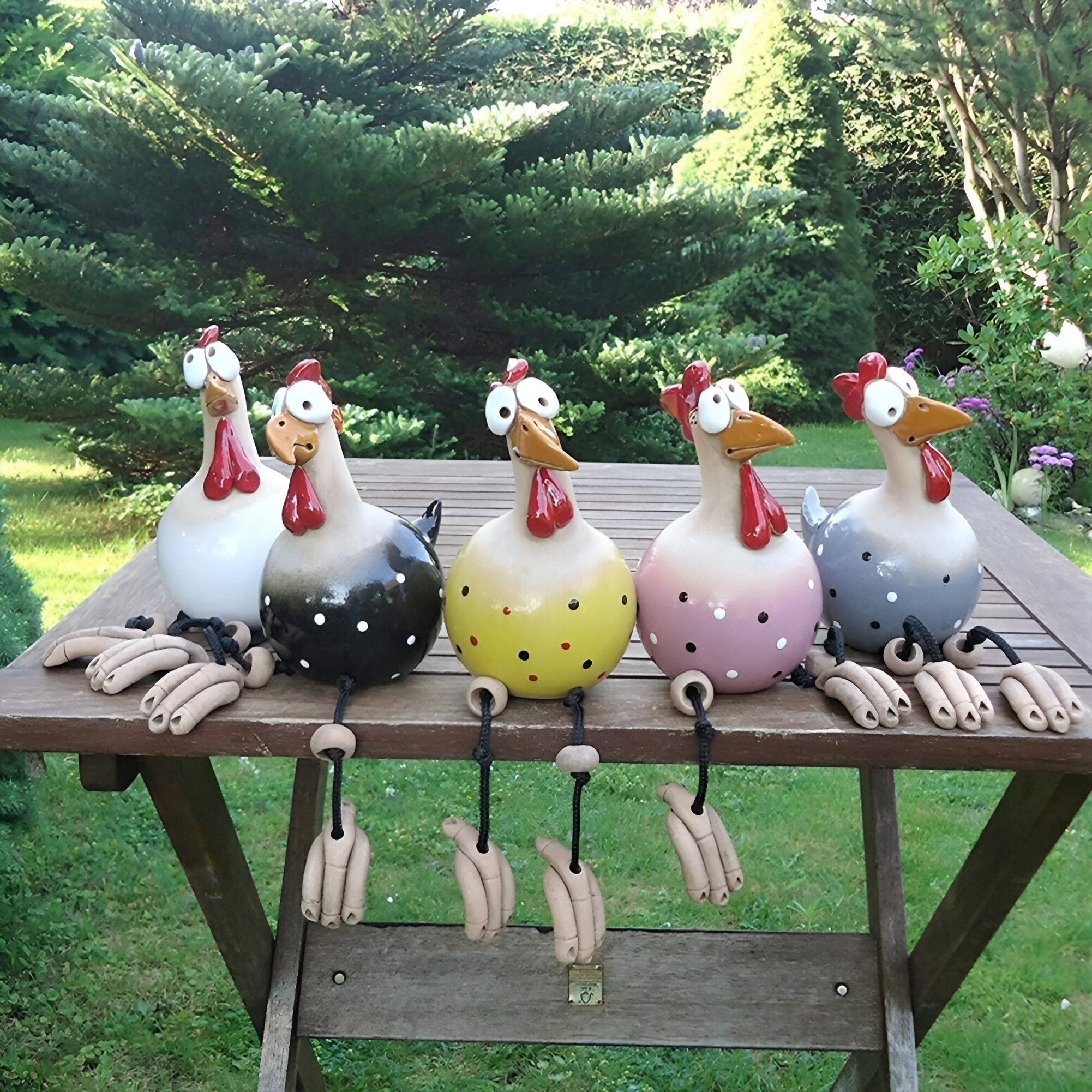 Funny Garden Chicken with Dangling Legs – Outdoor Decorative Ornament