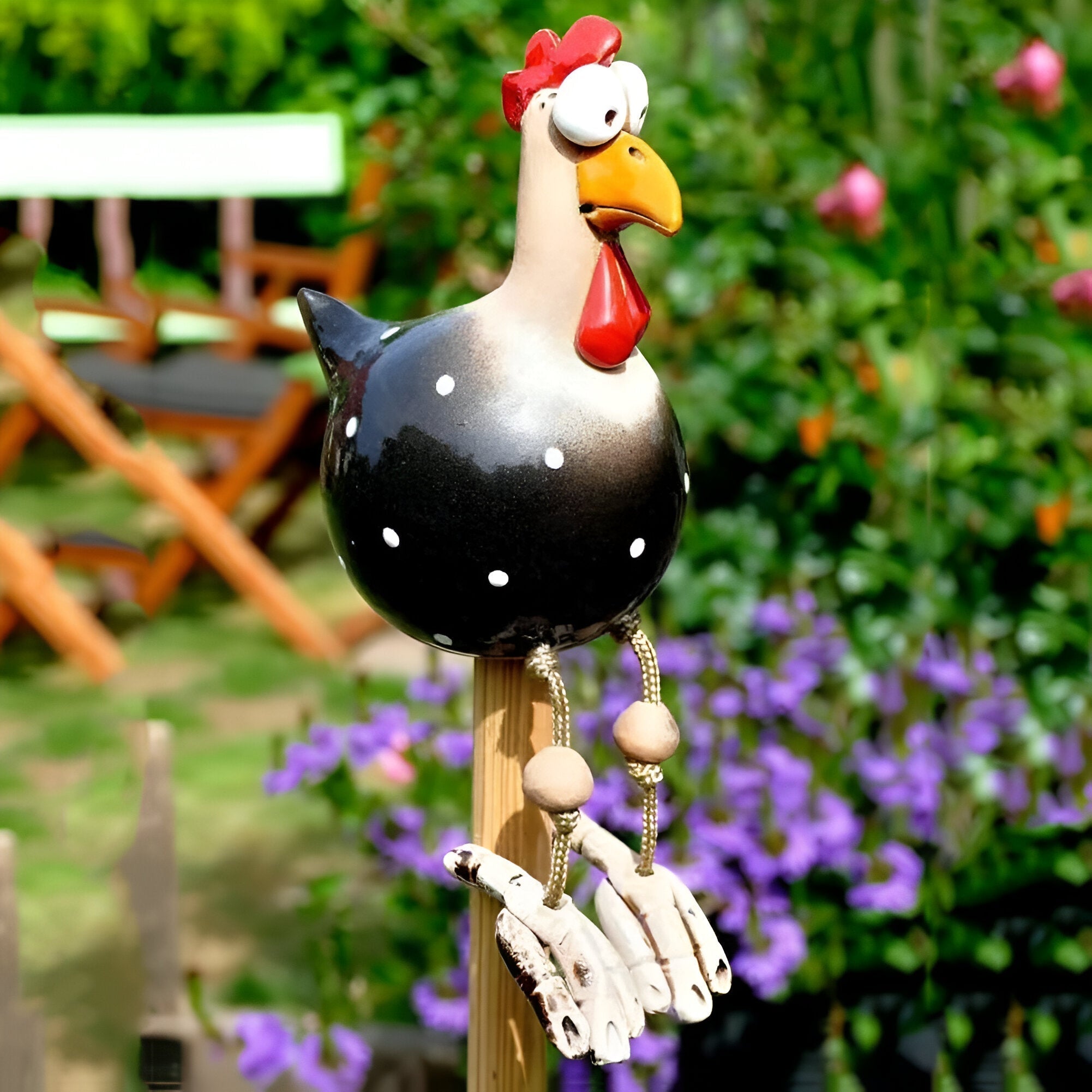 Funny Garden Chicken with Dangling Legs – Outdoor Decorative Ornament