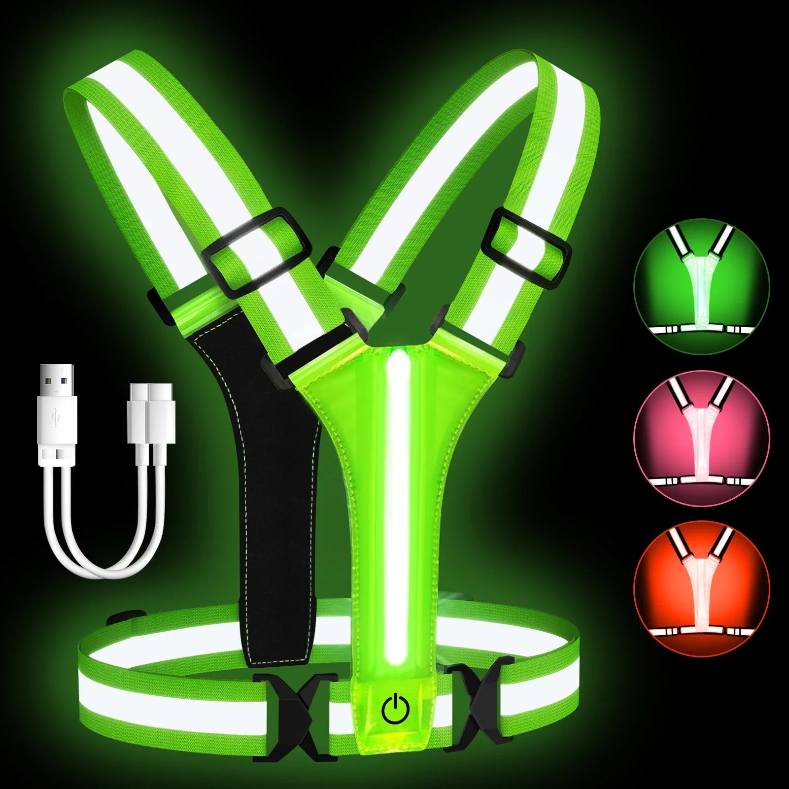 Rechargeable LED Running Vest | Reflective 360° Visibility | Unisex and Adjustable