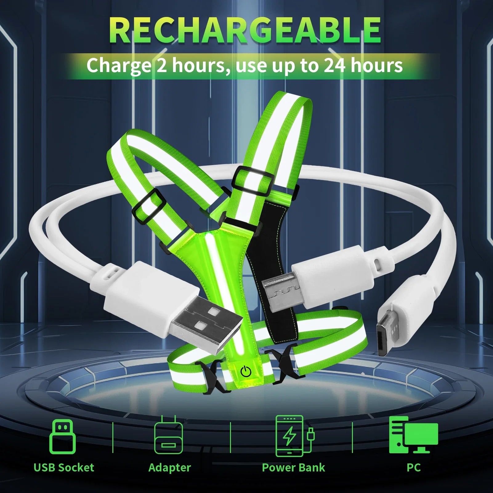 Rechargeable LED Running Vest | Reflective 360° Visibility | Unisex and Adjustable