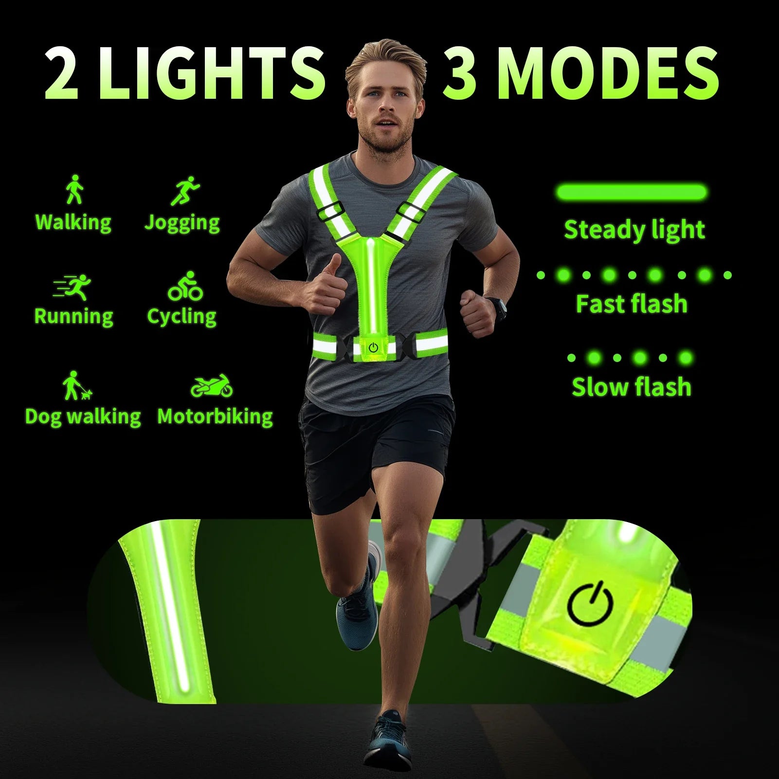 Rechargeable LED Running Vest | Reflective 360° Visibility | Unisex and Adjustable