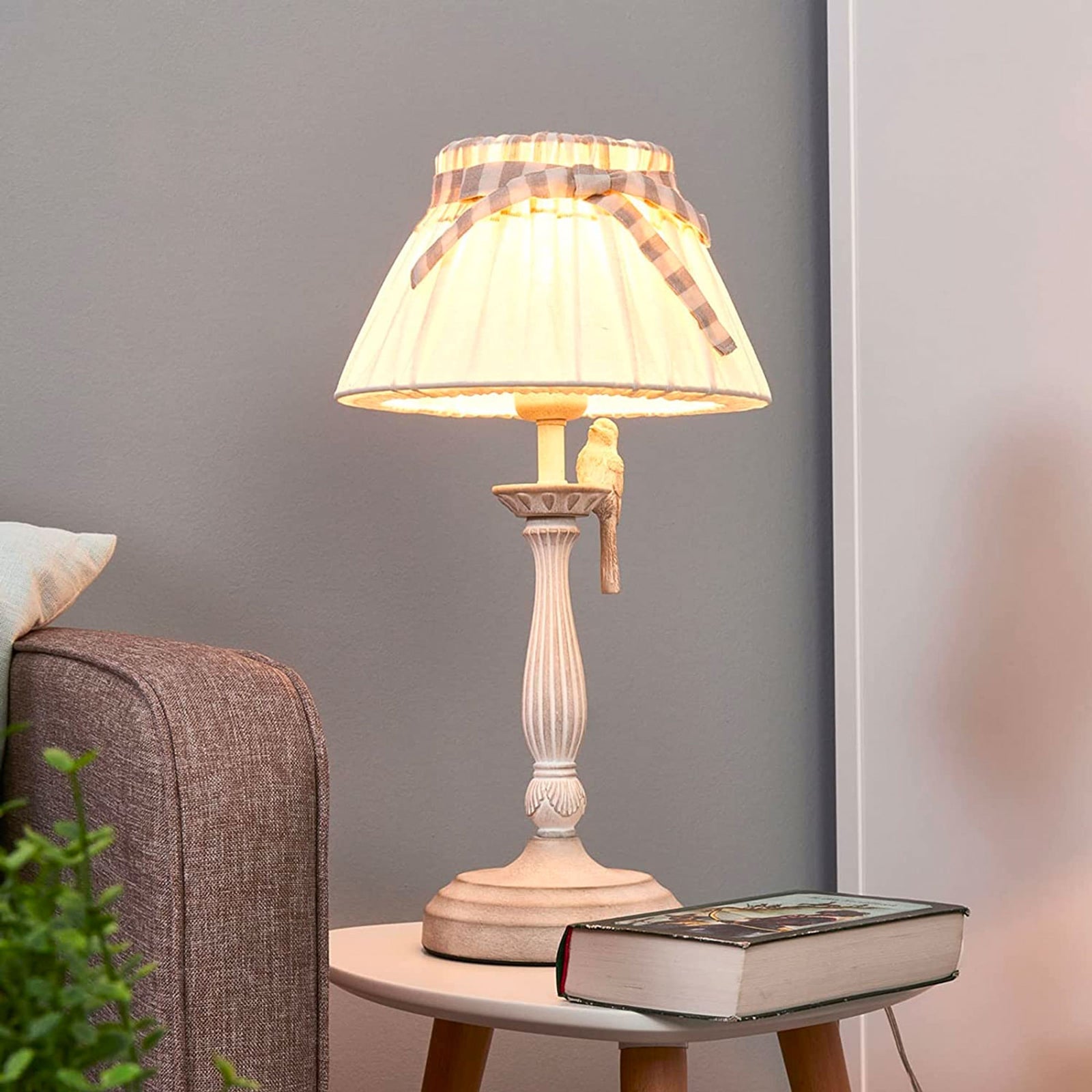 Boho Table Lamp with Fabric Shade