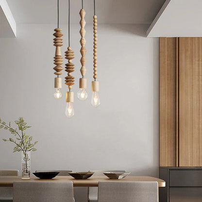 Boho Wooden Bead Pendant Light | Decorative Hanging Ceiling Lamp