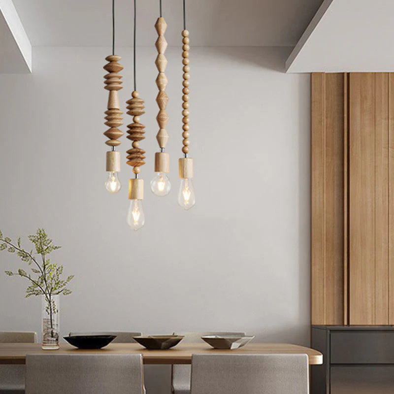 Boho Wooden Bead Pendant Light | Decorative Hanging Ceiling Lamp