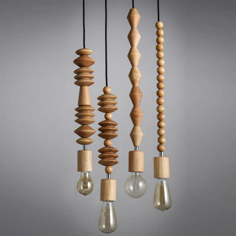 Boho Wooden Bead Pendant Light | Decorative Hanging Ceiling Lamp