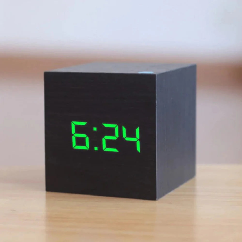 Wooden LED Digital Alarm Clock | Compact Bedroom Table Clock