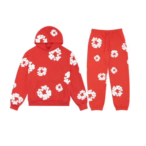Unisex Floral Hoodie Tracksuit Set | Bold Red with Iconic Flower Prints
