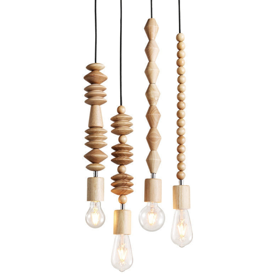 Boho Wooden Bead Pendant Light | Decorative Hanging Ceiling Lamp