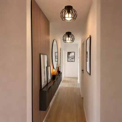 Industrial Cage Ceiling Light | Modern Hallway Fixture