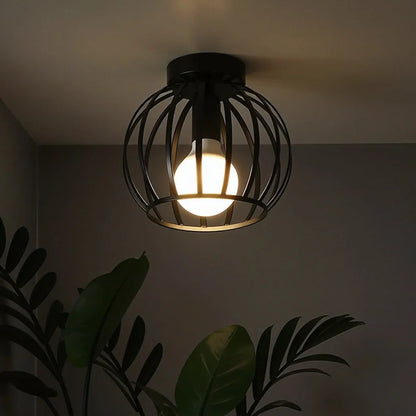 Industrial Cage Ceiling Light | Modern Hallway Fixture