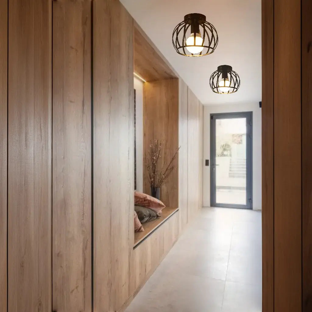 Industrial Cage Ceiling Light | Modern Hallway Fixture