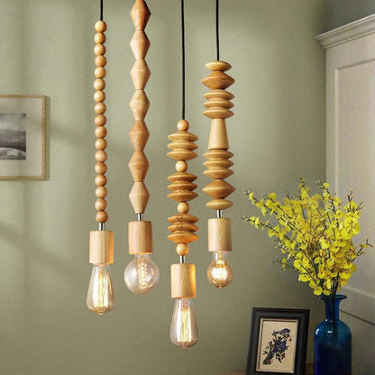 Boho Wooden Bead Pendant Light | Decorative Hanging Ceiling Lamp