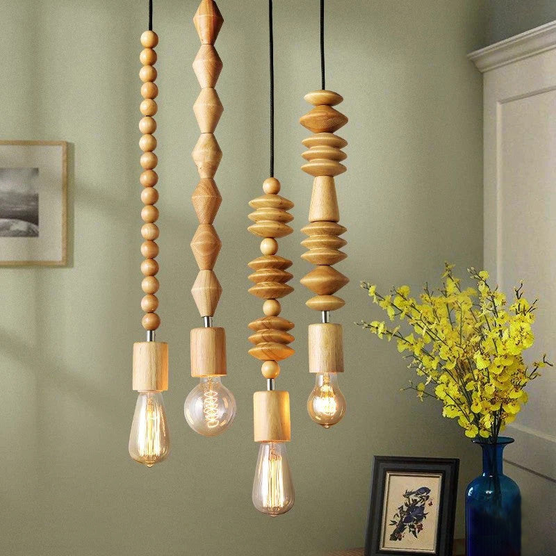 Boho Wooden Bead Pendant Light | Decorative Hanging Ceiling Lamp