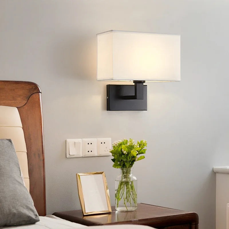 Modern Wall-Mounted Bedside Lamp with Fabric Shade