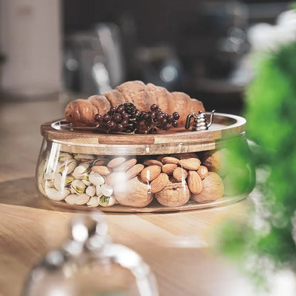 Glass Food Storage Containers | Stylish Kitchen Organizer with Wooden Lid