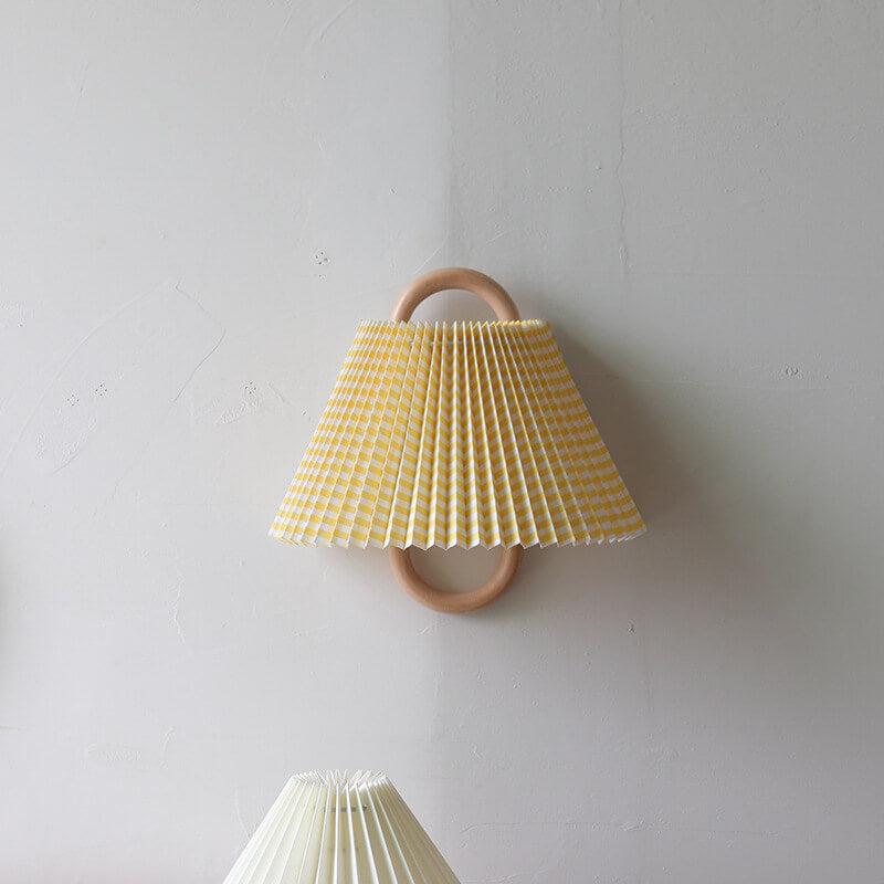 Modern Original Solid Wood Pleated Semi Circle Light Wall Sconce Lamp