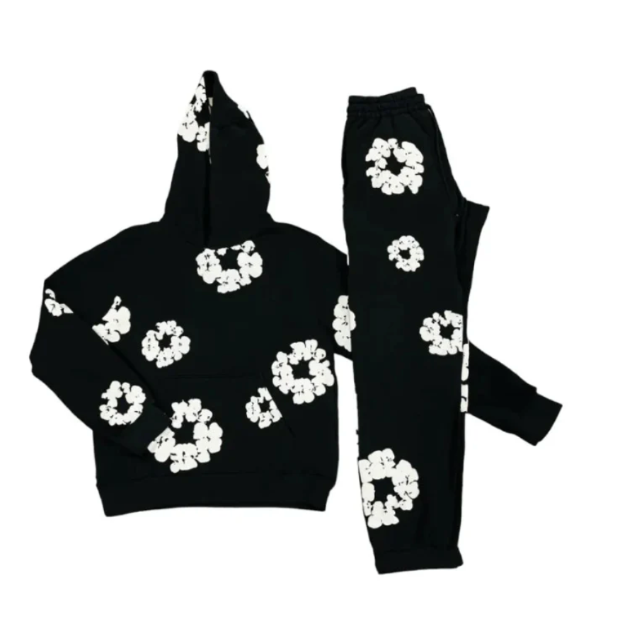 Unisex Floral Hoodie Tracksuit Set | Bold Red with Iconic Flower Prints