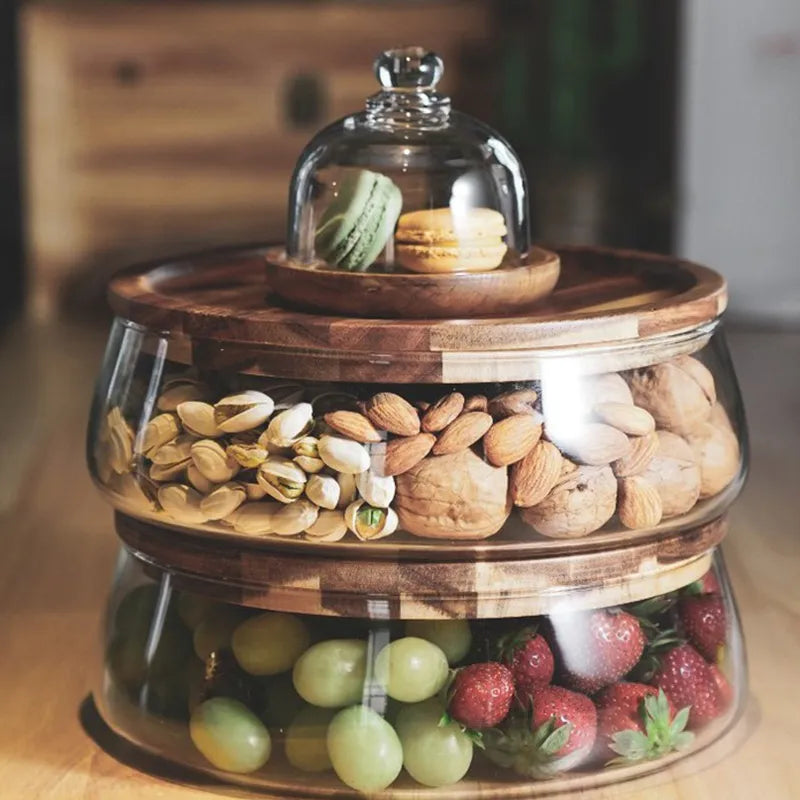 Glass Food Storage Containers | Stylish Kitchen Organizer with Wooden Lid