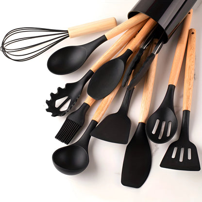Non-Stick Silicone Utensil Set | Bamboo Handle Eco Cooking Tools