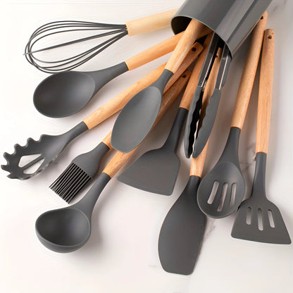 Non-Stick Silicone Utensil Set | Bamboo Handle Eco Cooking Tools