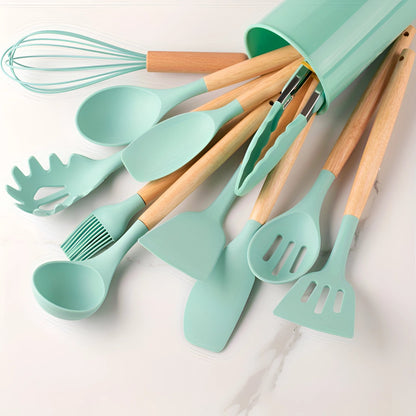 Non-Stick Silicone Utensil Set | Bamboo Handle Eco Cooking Tools