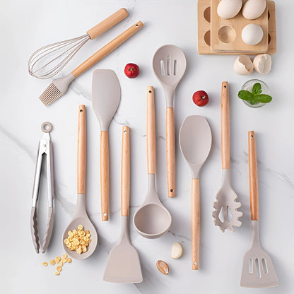 Non-Stick Silicone Utensil Set | Bamboo Handle Eco Cooking Tools