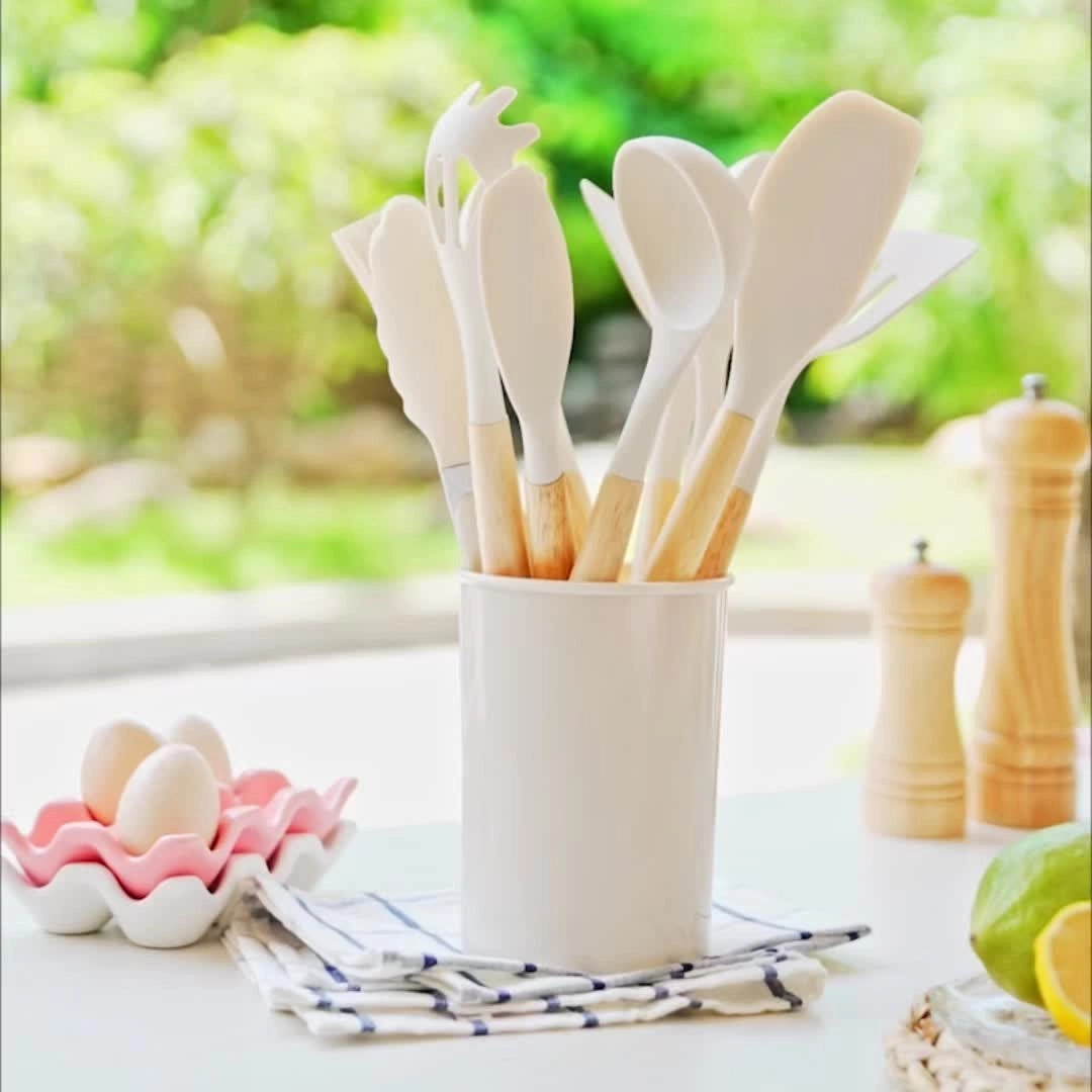 Non-Stick Silicone Utensil Set | Bamboo Handle Eco Cooking Tools
