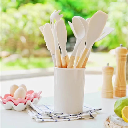 Non-Stick Silicone Utensil Set | Bamboo Handle Eco Cooking Tools