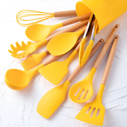 Non-Stick Silicone Utensil Set | Bamboo Handle Eco Cooking Tools