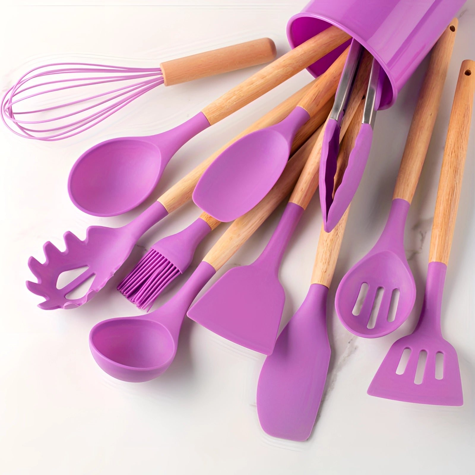 Non-Stick Silicone Utensil Set | Bamboo Handle Eco Cooking Tools
