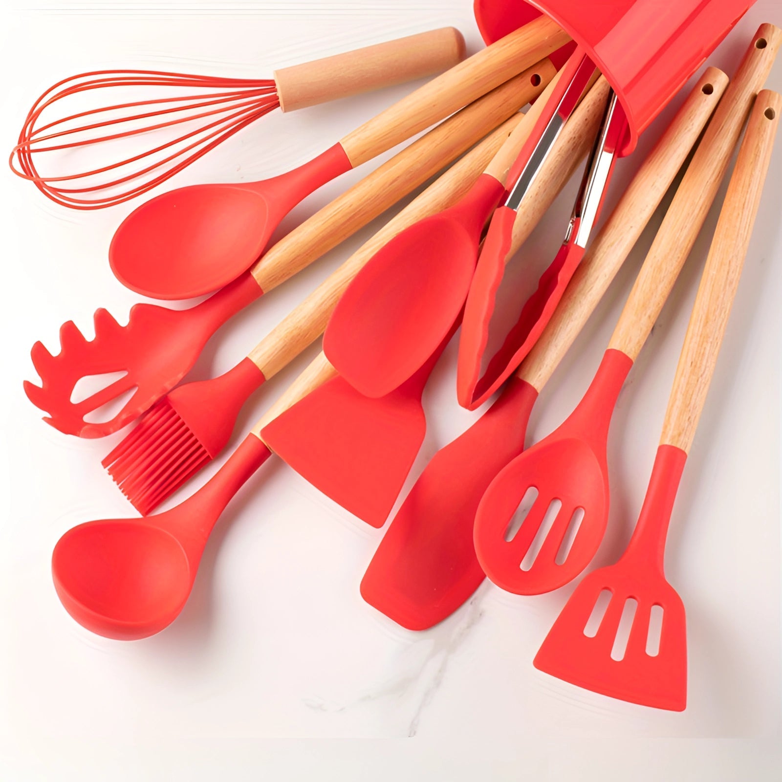 Non-Stick Silicone Utensil Set | Bamboo Handle Eco Cooking Tools
