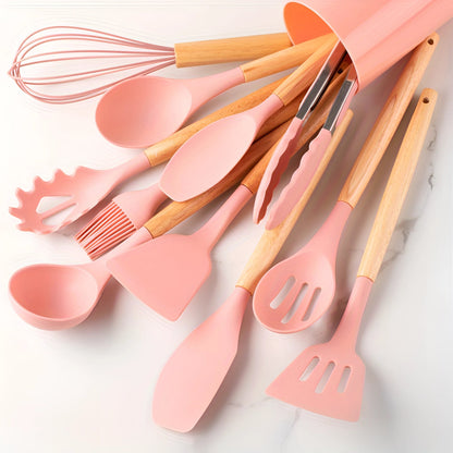 Non-Stick Silicone Utensil Set | Bamboo Handle Eco Cooking Tools