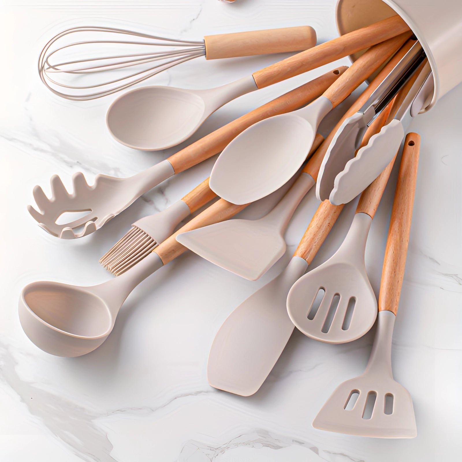 Non-Stick Silicone Utensil Set | Bamboo Handle Eco Cooking Tools
