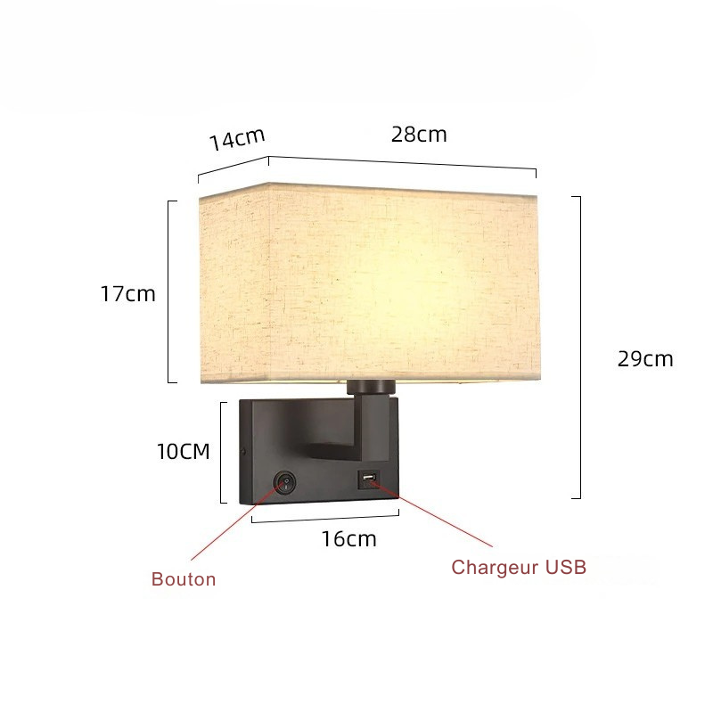 Modern Wall-Mounted Bedside Lamp with Fabric Shade
