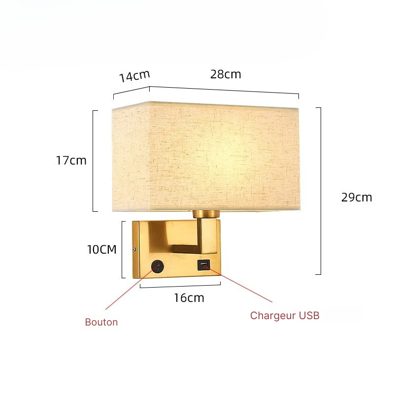 Modern Wall-Mounted Bedside Lamp with Fabric Shade