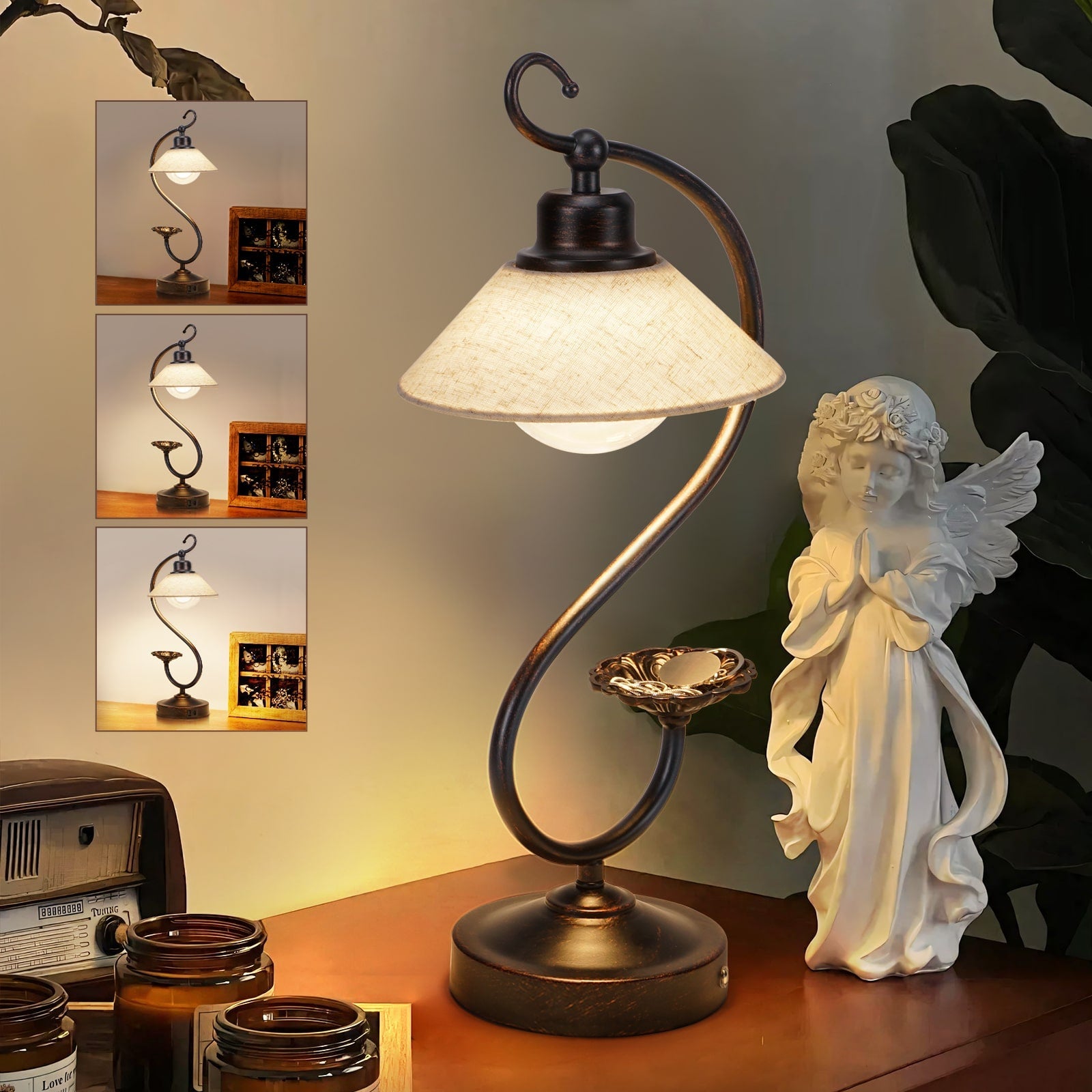 V05 Vintage Flower Table Lamp - Dimmable LED Nightstand Lamps