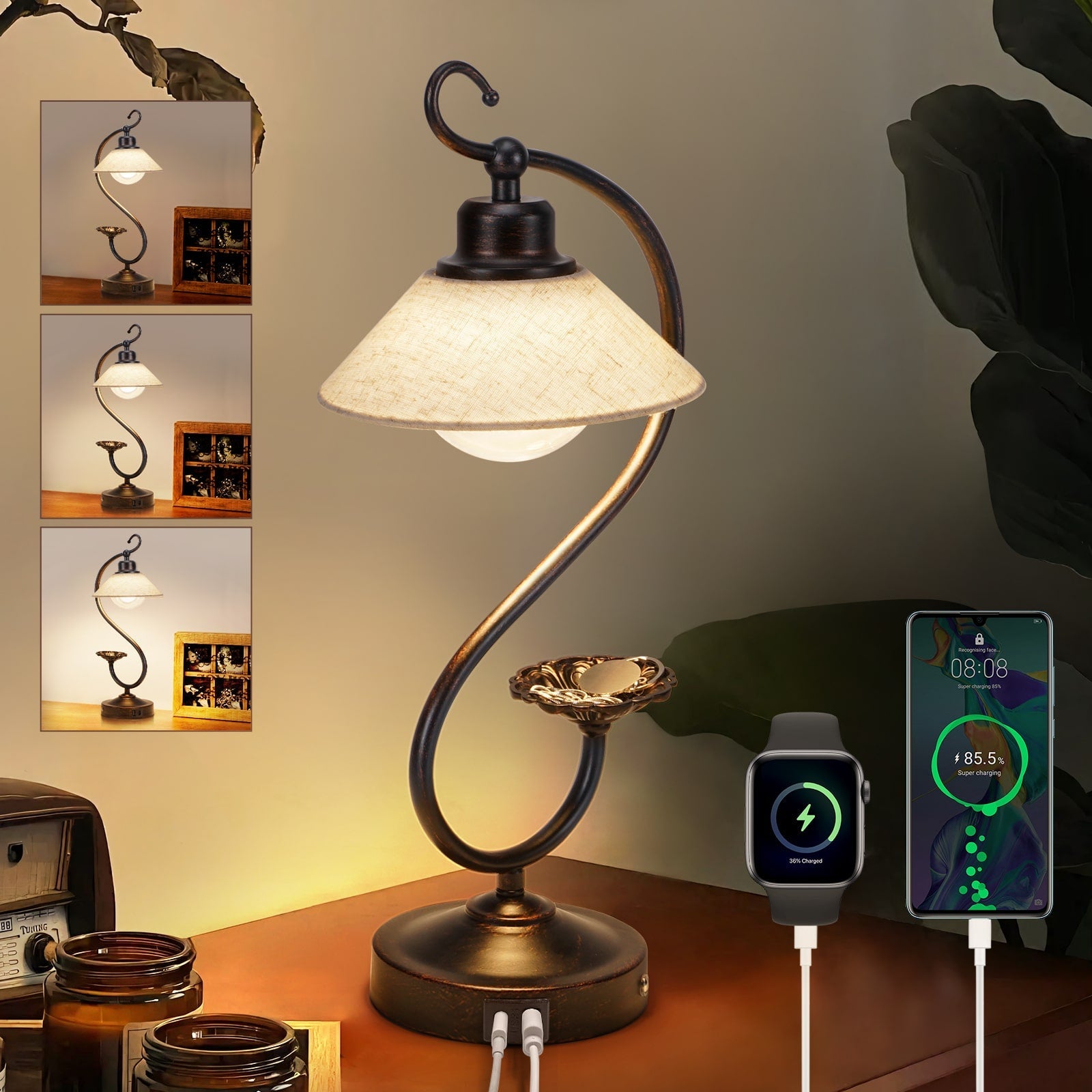 V05 Vintage Flower Table Lamp - Dimmable LED Nightstand Lamps