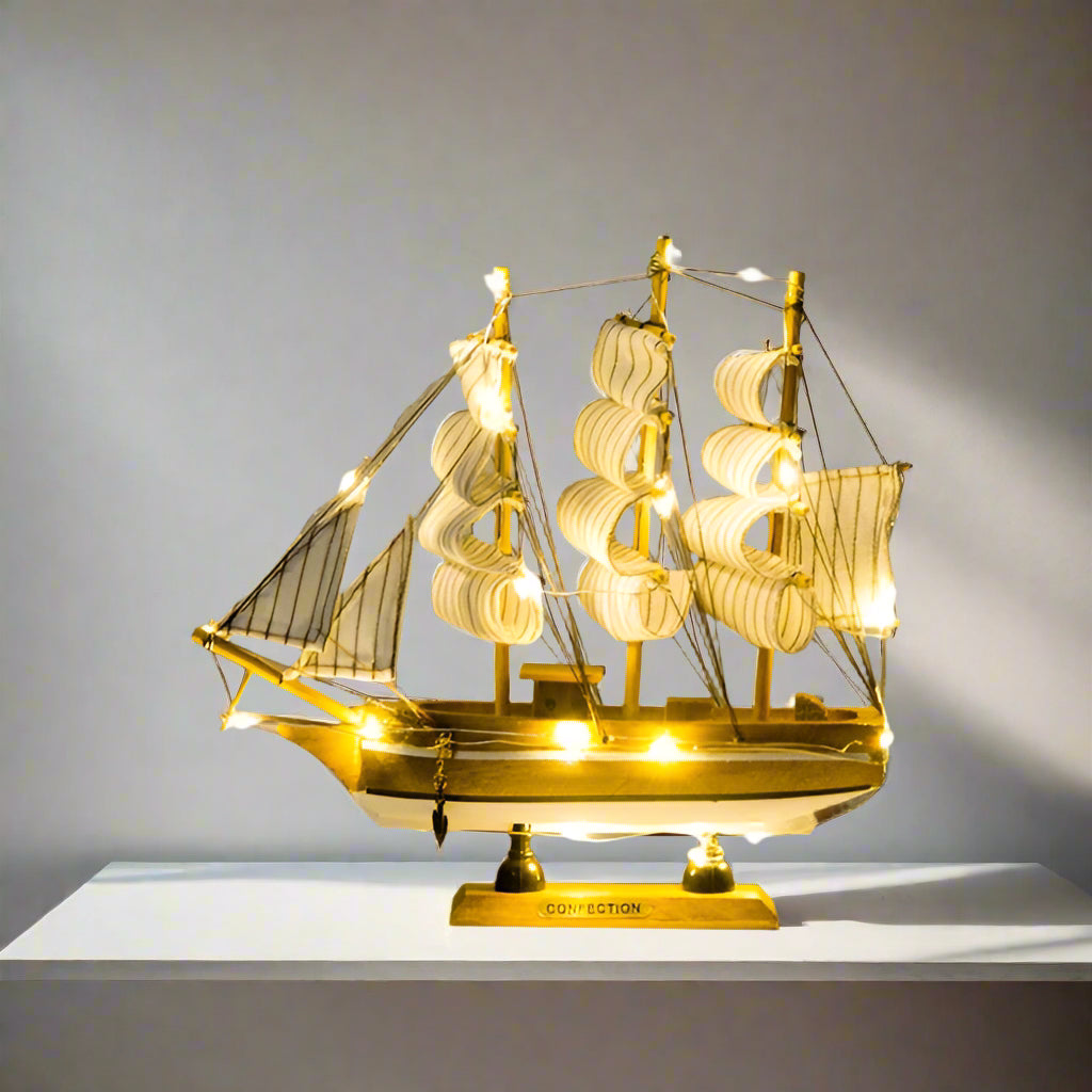 Vintage Wooden Sailboat Lamp | Nautical-Inspired Light for Home Decor