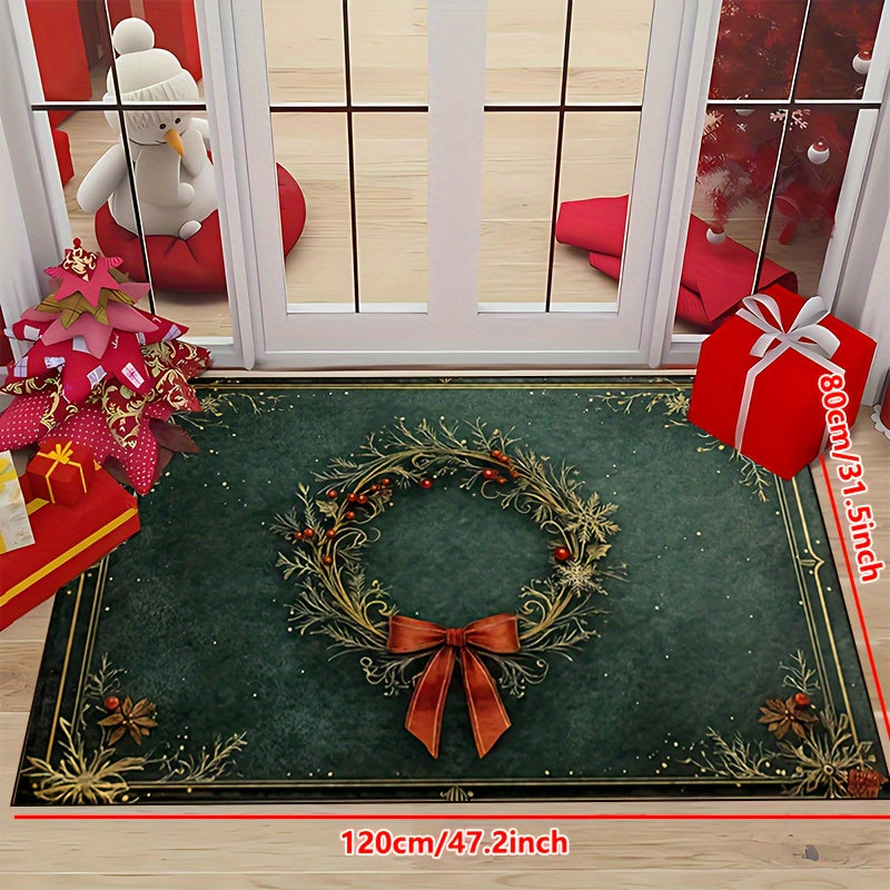 Festive Christmas Floor Mat | Classic Wreath Christmas Home Decor