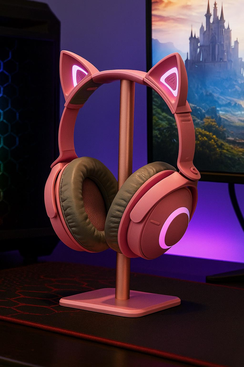 Aesthetic Headphone Stand, Space Saving Headset Holder, Desktop Organizer Rack, Modern Earphone Display Bracket for Desk - Luxyecs
