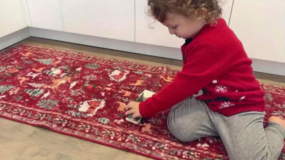 Christmas Hallway Rug | Santa Sleigh and Tree Design