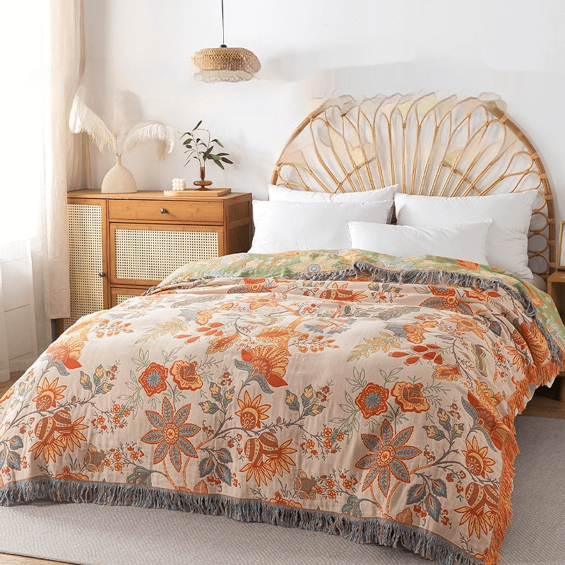 Bohemian Bloom Couch Cover Blanket | Soft Cotton Throw for Sofa